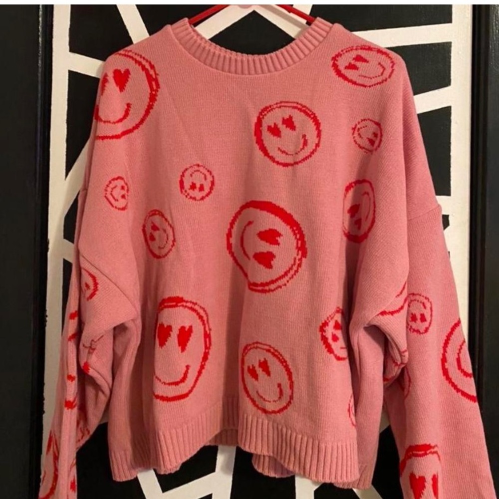 Smiley face / heart eyes red and pink ASOS sweater
